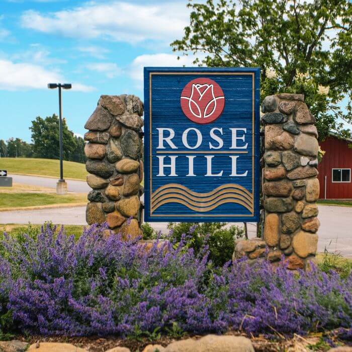 An image of the welcoming entrance to Rose Hill Center, inviting individuals seeking residential mental health treatment to a peaceful and therapeutic environment