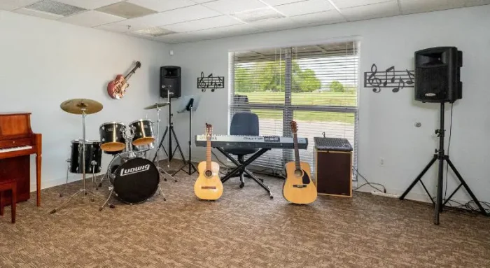 A dedicated music center where residents can engage in therapeutic musical activities