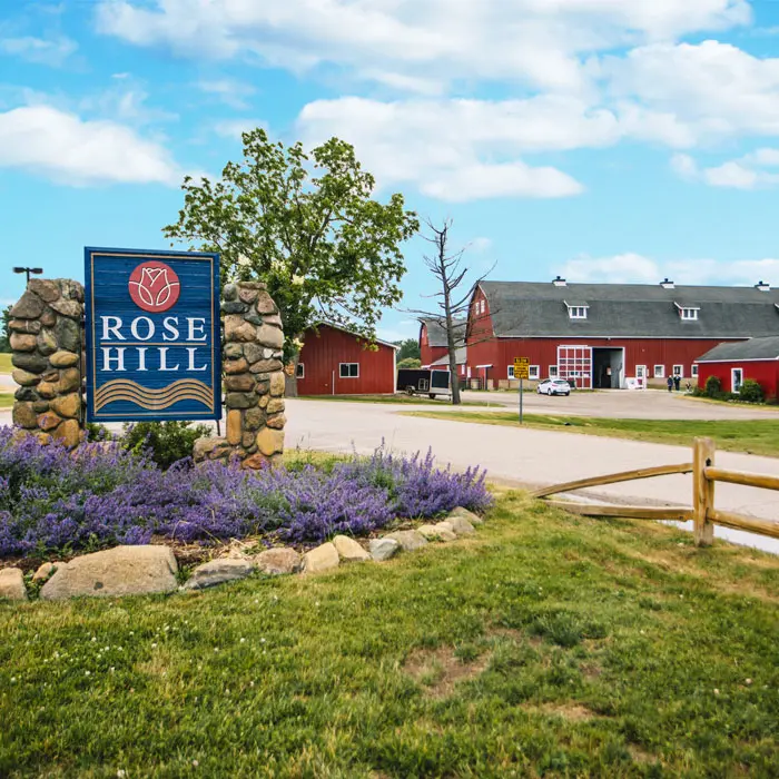 An image of the welcoming entrance to Rose Hill Center, inviting individuals seeking residential mental health treatment to a peaceful and therapeutic environment